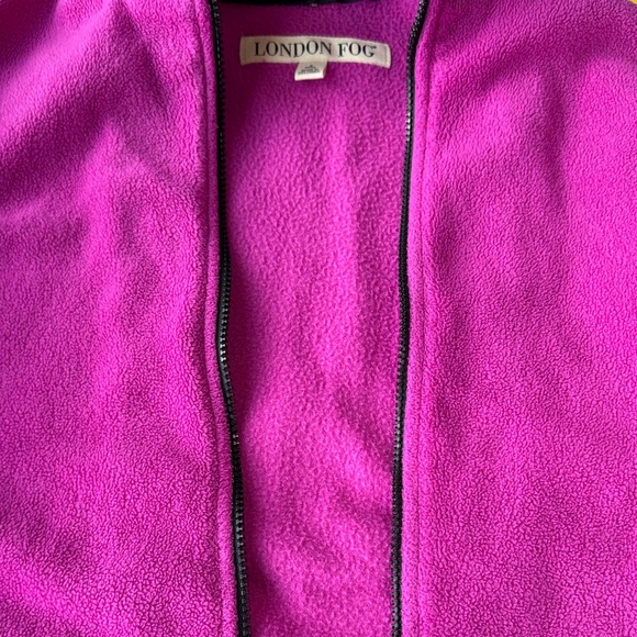 London Fog Fuchsia Fleece Jacket Black Ribbing Pockets Cinched Hem - Picture 9 of 10